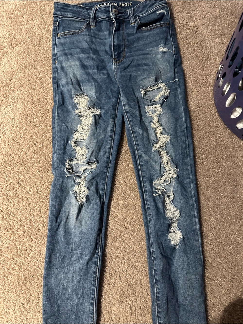 American Eagle Outfitters Distressed Skinny Jeans - Medium Blue